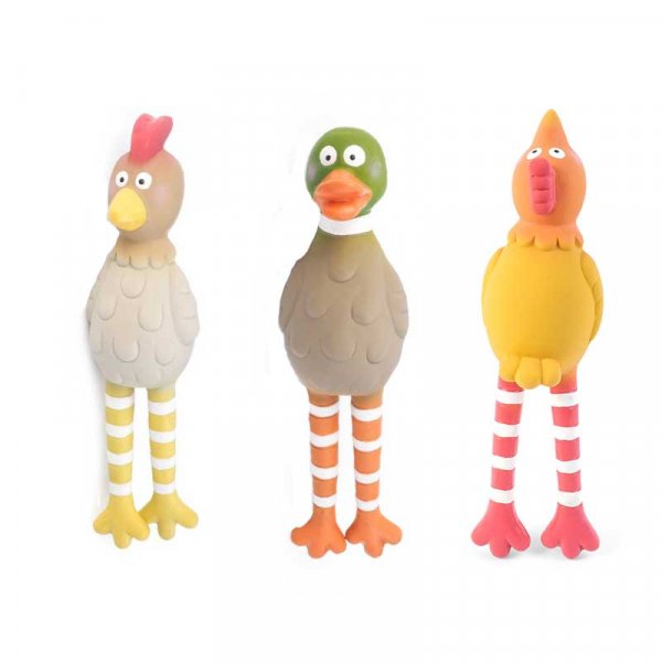 Pack of 3 Large Latex Squawker Dog Toys 1 Of Each Chicken Duck Rooster 8004267 (40 x 11 x 12cm)