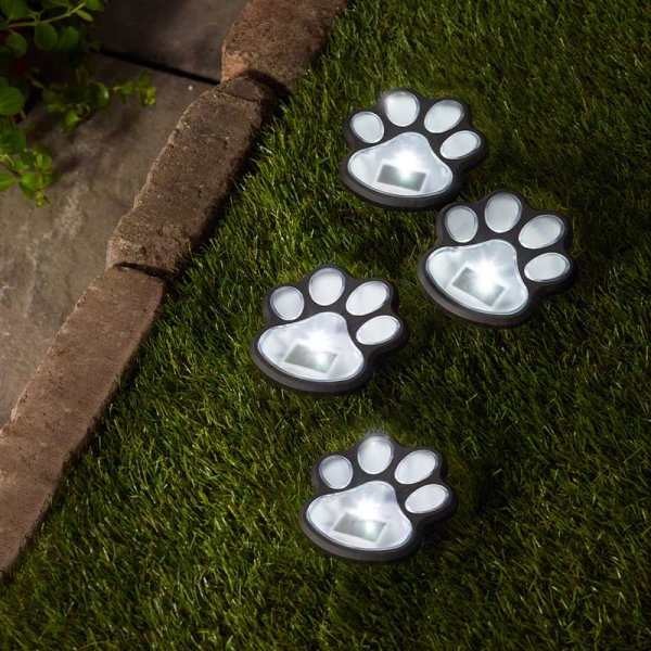 Solar Powered Pet Paw LED Garden Path Lights set of 4