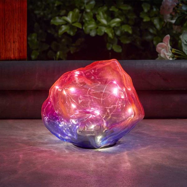 Solar Powered Glass Stone LED Set OF 2 Ornament SolStone Pink & Yellow