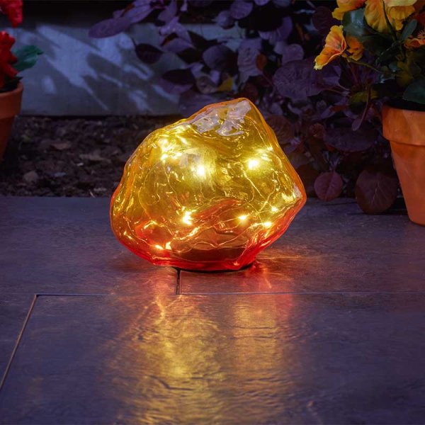 Solar Powered Glass Stone LED Set OF 2 Ornament SolStone Pink & Yellow