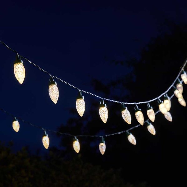 Pine Cone String Lights Mains or Solar Dual Power 30 Outdoor Lights Multicoloured & White LED