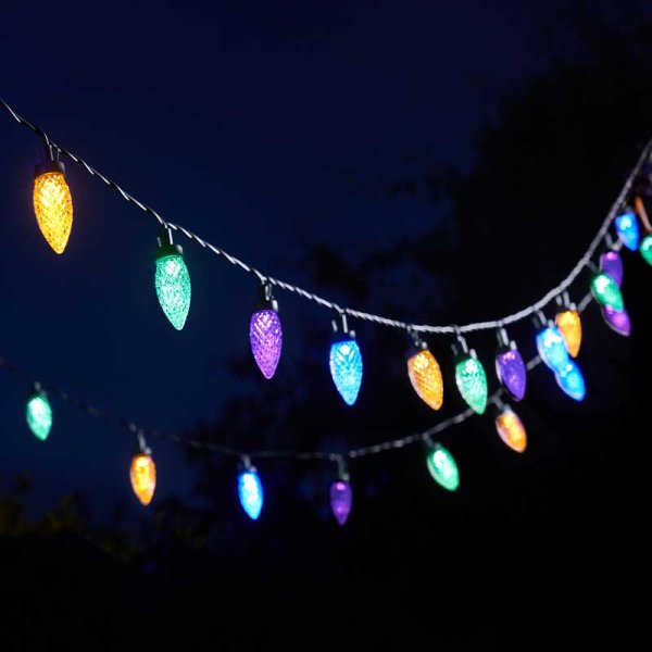 Pine Cone String Lights Mains or Solar Dual Power 30 Outdoor Lights Multicoloured & White LED