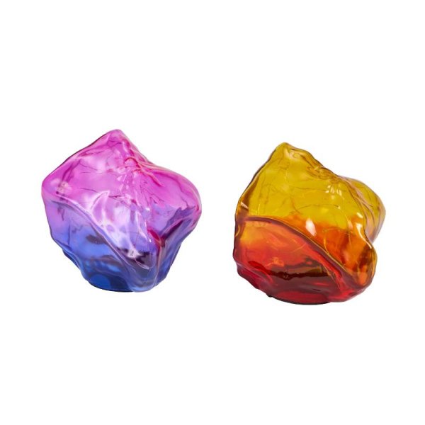 Solar Powered Glass Stone LED Set OF 2 Ornament SolStone Pink & Yellow