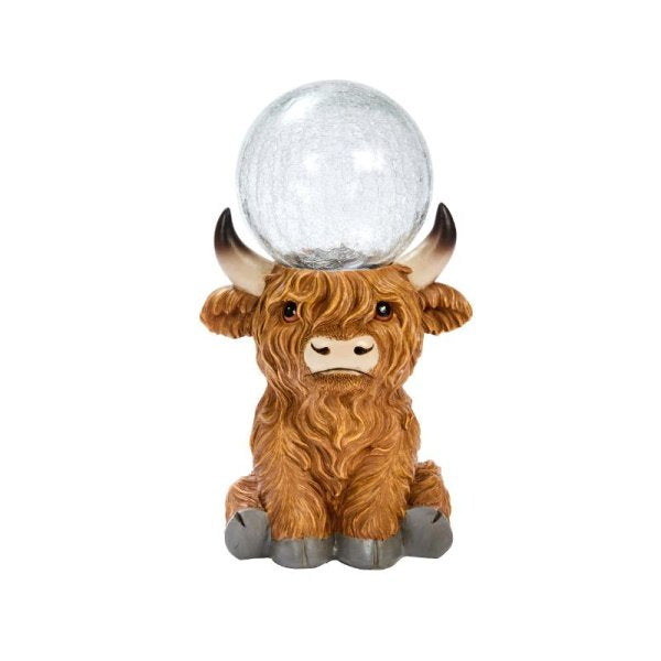Highland Cow Solar LED Colour Changing Crackle Ball Light Ornament 36cm